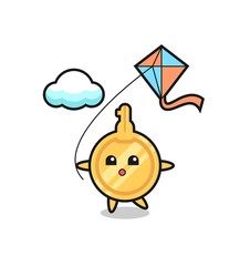 key mascot illustration is playing kite