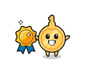 key mascot illustration holding a golden badge