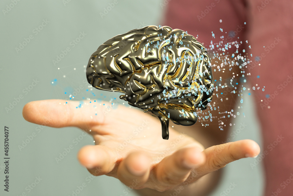 Leinwandbilder brain. low poly abstract digital human brain. neural network. iq testing