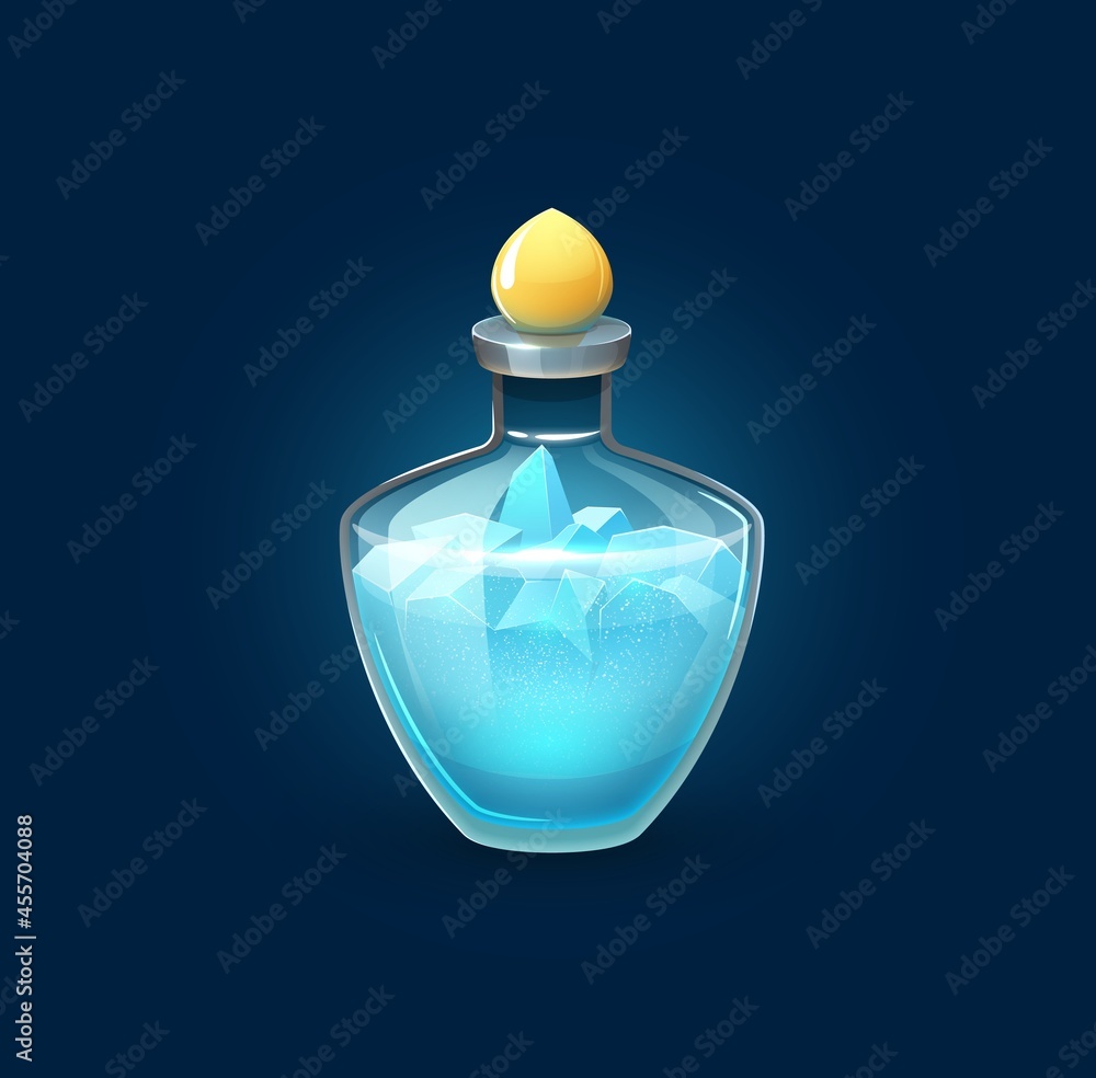 Aufkleber witchcraft bubble potion bottle with frozen ice cubes. magic potion, alchemist elixir vial or wizard