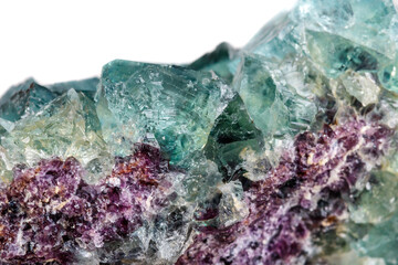 Macro mineral stone Fluorite on a white background