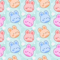 Rabbit with cute bunny seamless pattern, kawaii rabbit animals background, easter vector illustration - 455704814