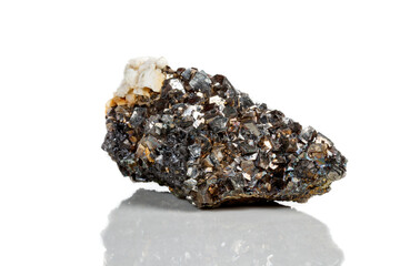 Macro mineral stone Arsenopyrite on a white background