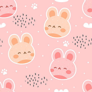 Rabbit with cute bunny seamless pattern, kawaii rabbit animals background, easter vector illustration