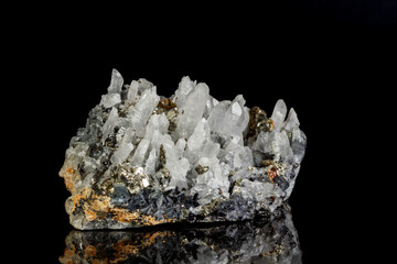 Macro mineral stone Galena, Sphalerite, Pyrite, Quartz on a black background