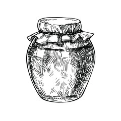 Sketch glass jar with honey, jam, jelly. Hand drawn canning 