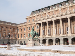 Fototapeta na wymiar Budapest Royal Palace in winter with snow