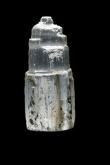 Macro mineral stone Selenite Gypsum on a black background