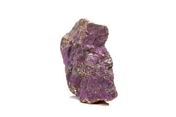 Macro mineral stone purpureus, (purple) purpurite in the breed a white background