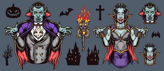 Halloween elements colorful concept