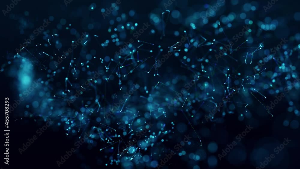 Poster abstract technology background blue digital particles wave motion on black. futuristic point wave. b