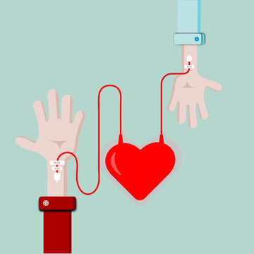 Transfusion of blood, flat picture, donation, heart.
