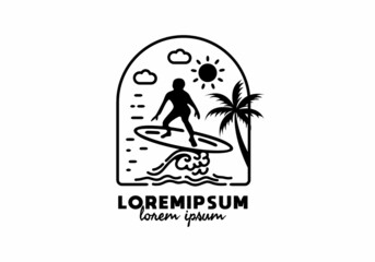 Wave surfing line art with lorem ipsum text
