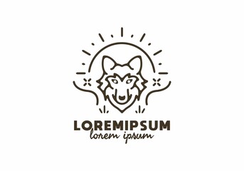 Wolf head and sun line art with lorem ipsum text