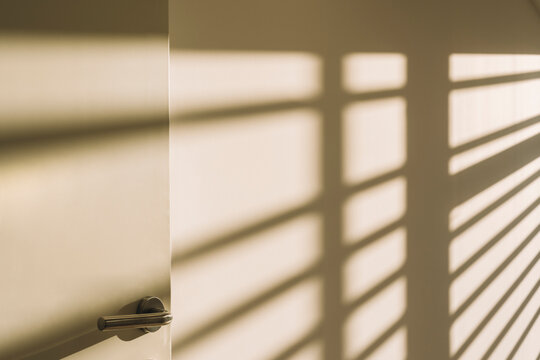 Empty office hall lit by sunlight