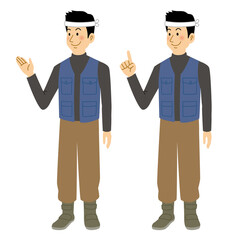 紹介＆説明ポーズをする大工の男性