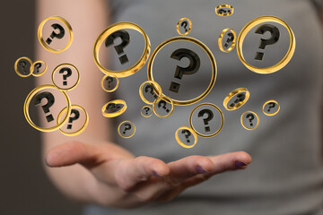 solving problem with digital question marks 3D rendering