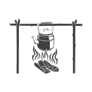 camping kettle cooking over campfire clip art preview