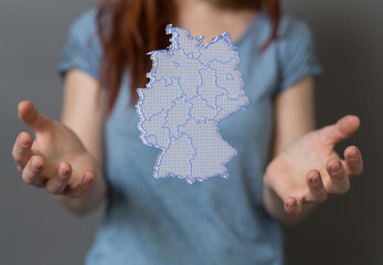 Abstract of germany map network, internet and global connection concept, Wire Frame 3D.