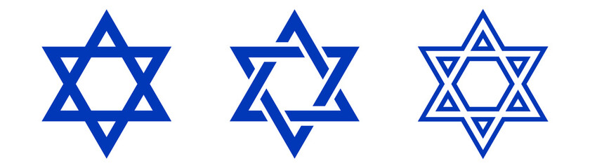 Star of David. Shield of David. Jewish star. Israel emblem. Outline and glyph