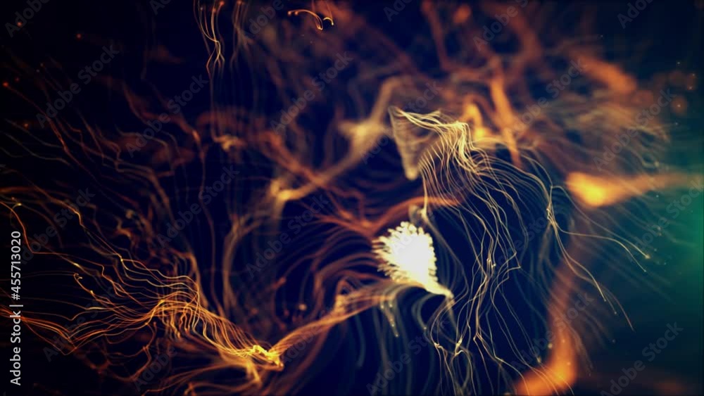Poster abstract fluid particles graphic intro background/ 4k animation of an abstract fluid particles backg