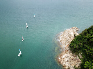 Aerial photo of sailing boats in ocean, Hong Kong