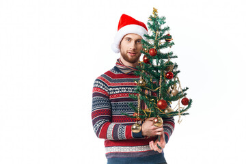 emotional man in New Year's clothes decoration christmas isolated background