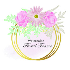 Golden floral frame background, splash with watercolor nature Free Vector