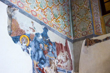 Leggiuno, Italy. Frescoes inside the Hermitage of Santa Caterina del Sasso, a Roman Catholic monastery on the eastern shore of Lake Maggiore