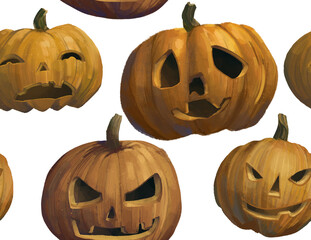 realistic illustration in warm shades of orange. Pattern with pumpkins for Halloween.