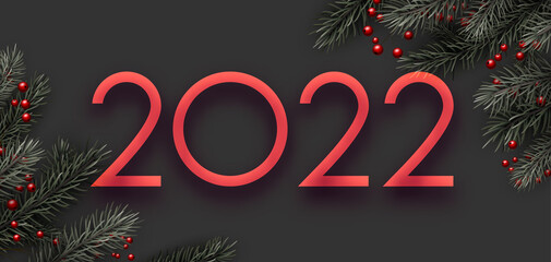 Red 2022 with Christmas fir branches with berries.