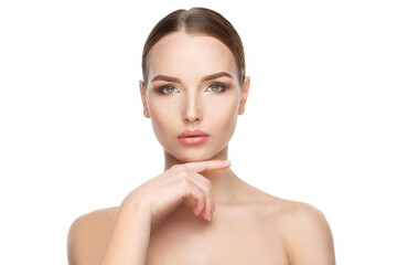 Beautiful Young Woman with Clean Fresh Skin isolated on white background
