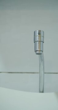 Dripping faucet. Bathroom water waste. Water waste concept. Water saving concept. Rationing and conscientious use.
