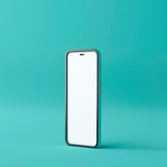 Smartphone mockup with blank white screen on a green background. 3D Render