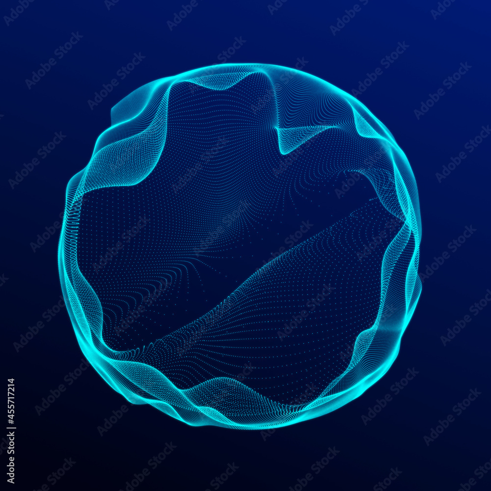 Poster spherical equalizer for music. round sound wave of particles. musical abstract blue background. 3в r