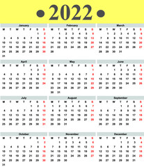 calendar for 2022