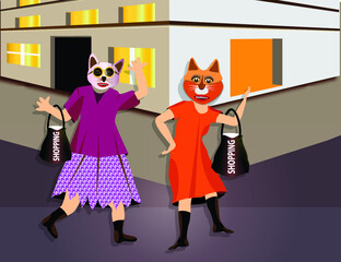 Two Beautiful friends' cats shopping together