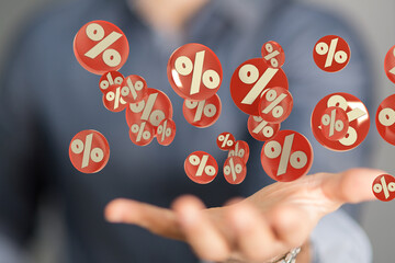 Sales icons floating in the air 3D rendering