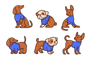 Fototapete Affe Cartoon dog icon set. Different poses of toy terrier. Vector illustration for prints, clothing, packaging, stickers.