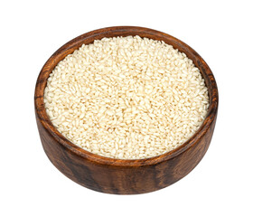 Risotto rice isolated on white background, top view