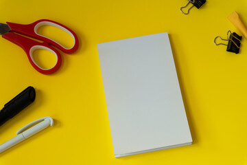 Creative workspace background mockup. Stationery set. Back to school. Top view desktop with blank space. Flat lay style