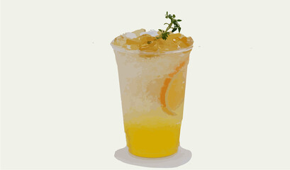 cocktail with ice and  mint  fruit drink
