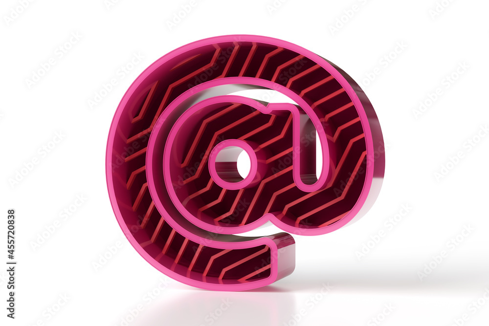 Poster 3d glossy metallic at symbol icon with zigzag decorative grid. technology and scientist style typogr
