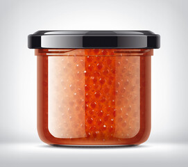 Glass Jar with Caviar on Background. 