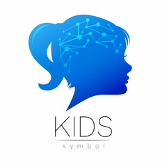 Child Blue Vector Logotype vector Silhouette profile human head. Concept logo for people, children, autism, kids, therapy, clinic, education. - 455721053