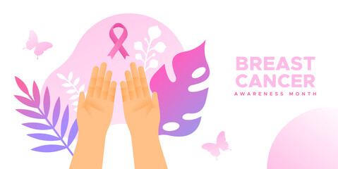 Breast Cancer awareness woman hand pink ribbon