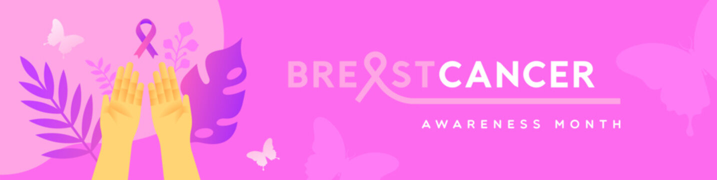 Breast Cancer awareness pink ribbon hand banner