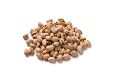 group of pistachios isolated on white background