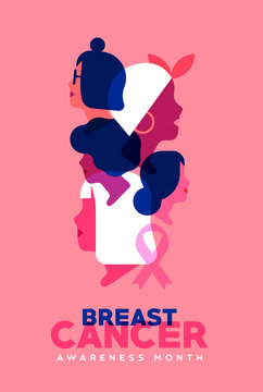 Breast Cancer awareness diverse women face card