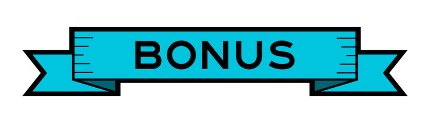 Vintage blue color ribbon banner with word bonus on white background